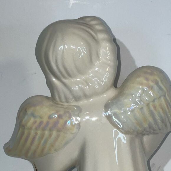 Vintage Angel Music Box Plays Gather At The River White God Loves You Inscribed - Picture 9 of 15